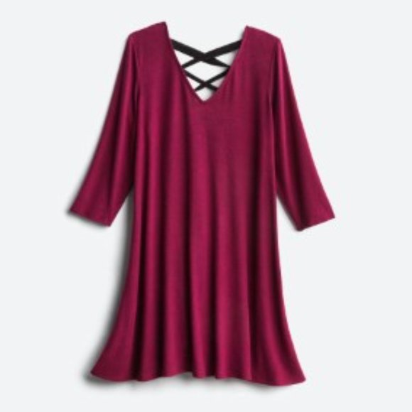 Fortune + Ivy Dresses & Skirts - Fortune + Ivy, 2X, Burgundy, Catherine Cozy Hacci Dress
